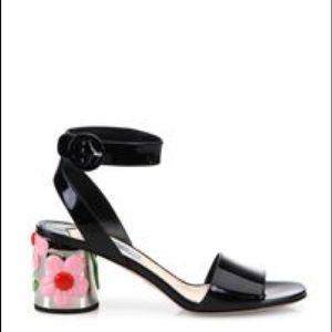 PRADA
Black Patent Leather Ankle Strap Flower Heel Sandals Size 39